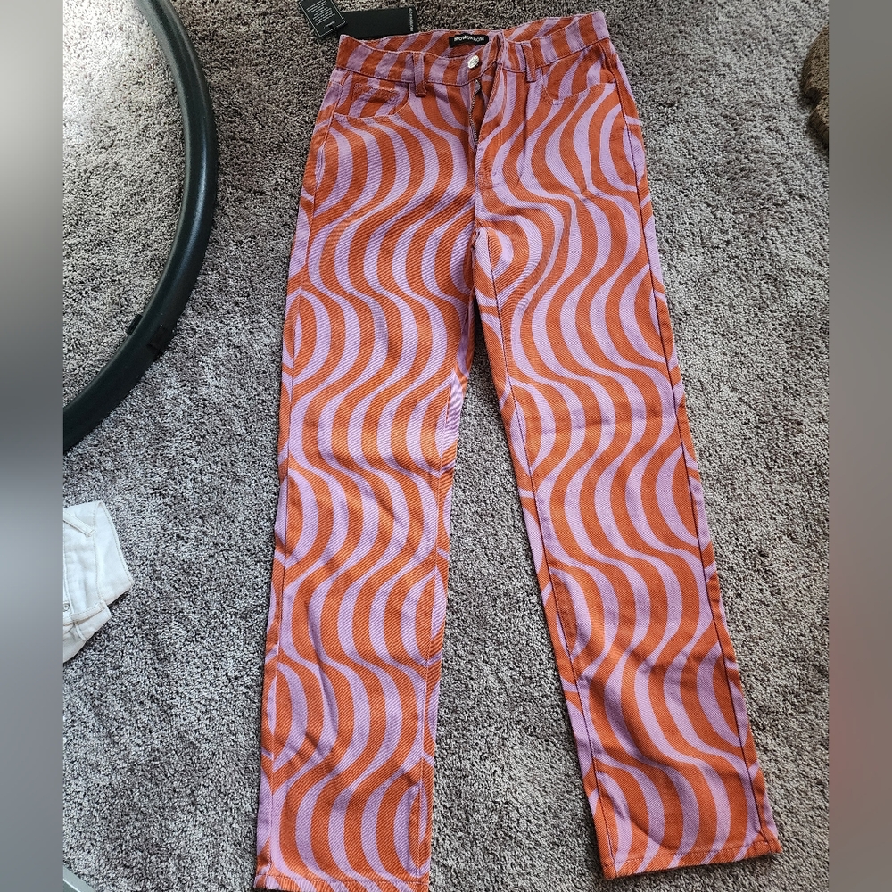 MomoKrom Retro Squiggle Orange and Pink Pants